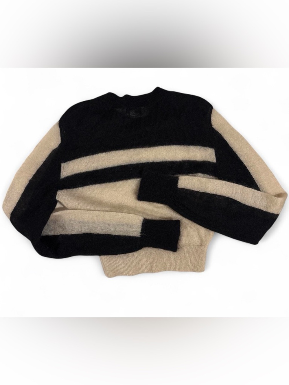 & Other Stories Mohair Blend Wool Cropped Sweater Striped Black Cream S - Picture 3 of 3